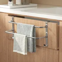 Emke Handdoekrek RVS - 41cm Dubbele Stang - Hangend - Zonder Boren - Handdoekhouder met Haak - Chroom