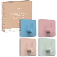 EAVY - Kinderkapstok - Zelfklevende handdoekhaakjes - Pastel Kleuren - Vierkant - RVS - 4 stuks