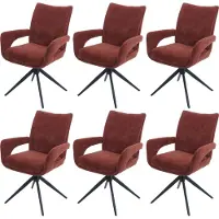 MCW Set van 6 eetkamerstoelen -O78, keukenstoel, draaibaar met automatische terugkeer, stof/textiel chenille (310 g/m²) Öko-Tex ~ roodbruin