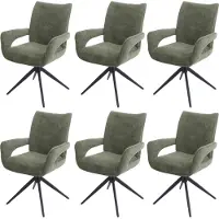 MCW Set van 6 eetkamerstoelen -O78, keukenstoel, draaibaar met automatische terugkeer, stof/textiel chenille (310 g/m²) Öko-Tex ~ groen