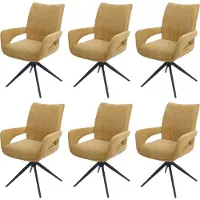 Mendler Set van 6 eetkamerstoelen -O78, keukenstoel, draaibaar met automatische terugkeer, stof/textiel chenille (310 g/m²) Öko-Tex ~ mosterdgeel