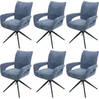 MCW Set van 6 eetkamerstoelen -O78, keukenstoel, draaibaar met automatische terugkeer, stof/textiel chenille (310 g/m²) Öko-Tex ~ grijsblauw