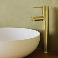 Saniclear Brass Stripes verhoogde wastafelkraan geborsteld messing - mat goud