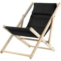 Kadax Ligstoel, strandstoel van hout, zonnebed tot 120 kg, ligstoel van beukenhout, houten klapstoelen, strandstoel, klapstoel voor strand, houten ligstoel (met hoofdsteun, zwart)