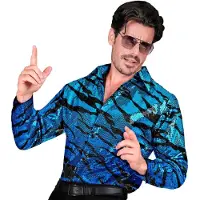 Widmann - Paillettten Overhemd Joe Exotic Tijgerkoning Man - Blauw - XXL - Carnavalskleding - Verkleedkleding