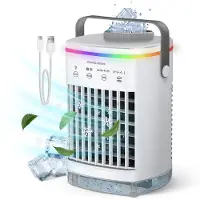 Vulpes goods Tech - Mini Airco PRO - Mobiele Airco - Luchtkoeler 4in1 - Aircooler - Tafelventilator - 4 windsnelheden, 2 luchtbevochtingsstanden & timer - Lekvrij - Wit