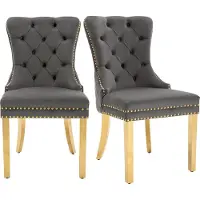 Merax Eetkamerstoelen Set van 2 - Gestoffeerde Stoelen met Spijkerkop Decoratie - Fluwelen Stoel - Grijs met Goud
