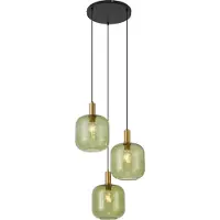 QAZQA Hotel Chique hanglamp zwart met goud en groen glas 3-lichts - Zuzanna