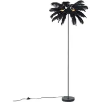 QAZQA Art Deco vloerlamp zwart met zwarte veren - Peahen