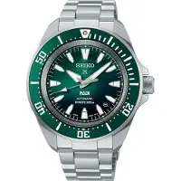 Seiko automatisch zilver heren horloge met groene wijzerplaat & roestvrij stalen band