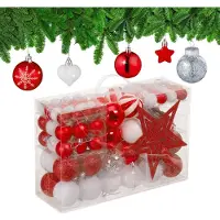 Relaxdays kerstballen - set van 101 - plastic - onbreekbaar - kerstpiek ster - rood/wit