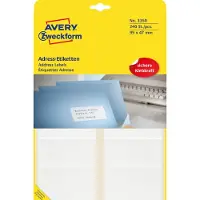Avery Universele etiketten 3350 Permanent klevend Speciaal Wit 95 x 47 mm 20 Vellen à 12 Etiketten