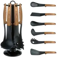 Capida U03 Keukengerei Set - 7 Delige Kookgerei Set - BPA Vrij - Koken - Ophangbaar - Hittebestendig - Met Carroussel - Kitchenset - Houtlook