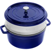 Staub braadpan - cocotte 26cm, 5,2L, blauw met stoominzet