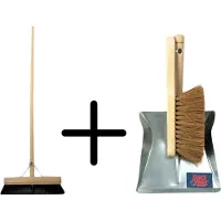 Synx Tools Binnen bezem 40cm met handveger kokos en blik set - zachte bezem - stoffer en blik
