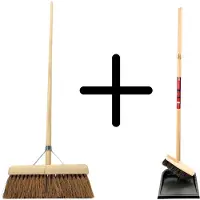 Synx Tools Coco bezem 40cm en Stoffer en blik met lange steel 97 cm