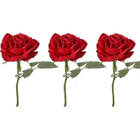 Top Art Kunstbloem Roos de luxe - 3x - rood - 30 cm - kunststof steel - decoratie bloemen
