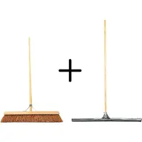 Synx Tools Coco Binnenbezem 60cm + Vloertrekker 75cm met Steel 150cm - Zaalveger – Vloerreiniger – Moppen - Zachte bezem kokos met steel 150cm