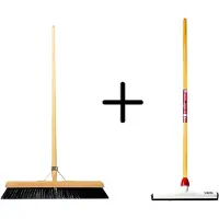 Synx Store Synx Tools Paardenhaar 50cm + Vloertrekker Kunststof 35cm met Steel 120cm – Zaalveger – Vloerreiniger – Natuurrubber – Zachte binnenbezem met steel 150cm
