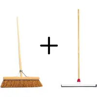 Synx Store Synx Tools Coco Binnenbezem 40cm + Vloertrekker Kunststof 45cm met Steel 120cm - Zaalveger – Vloerreiniger – Natuurrubber – Zachte bezem kokos Met steel 150cm