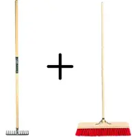 Synx Store Synx Tools Tuinhark 12 Tanden verzinkt + Nylon Straatbezem 60 cm – Kunststof haren - Bodembewerkers - Onkruidverwijderaar – Schrobborstels – Hark met steel 150 cm – Buitenbezem met steel 150 cm