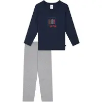 Schiesser Nachtkledij ' Nightwear' donkerblauw / lichtgrijs / rood