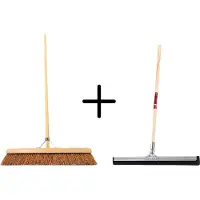 Synx Store Synx Tools Coco Binnenbezem 60cm + Vloertrekker 35cm met Steel 120cm - Zaalveger – Vloerreiniger – Moppen - Zachte bezem kokos met steel 150cm