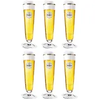 Warsteiner Bierglazen op Voet - Set van 6 glazen - Ideaal voor bier en koude dranken - Elegante vorm met voet - Vaatwasserbestendig - Glas - Hoogte 200 mm - Glaswerk - Bierglazen