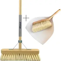 Synx Tools Binnenbezem Fibersoft met Steel (140 cm) - Zachte Bezem voor Binnen - Kamerveger & ECO Stoffer en Blik Set (Bamboe Collectie)"