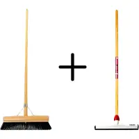 Synx Store Synx Tools Paardenhaar 30cm + Vloertrekker Kunststof 35cm met Steel 120cm – Zaalveger – Vloerreiniger – Natuurrubber – Zachte binnenbezem met steel 130cm