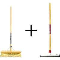 Synx Store Synx Tools Fibersoft 30cm + Vloertrekker Kunststof 35cm met Steel 120cm – Zaalveger – Vloerreiniger – Natuurrubber – Zachte binnenbezem met steel 140cm