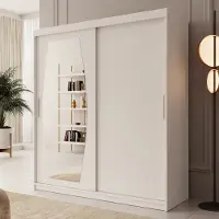 Meubella - Kledingkast Azai - Wit - 180 cm - Met spiegel