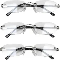 Melleson Eyewear Leesbril Randloos - +1.00 - 3 Stuks - Ovale Glazen - Met 3 Pouches