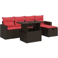 vidaXL 6-delige Loungeset met kussens poly rattan acacia bruin