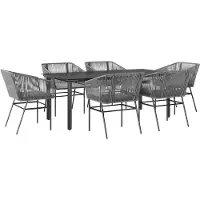 vidaXL 7-delige Tuinset met kussens poly rattan glas grijs