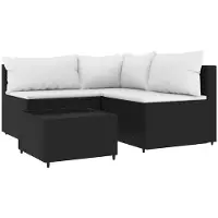 vidaXL 4-delige loungeset voor de tuin met kussens, zwart, van polyrotan