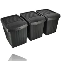Discountershop Prullenbak 3 Vakken – Afvalscheidingsbak Set 3x 22L – Zwarte Recycle Prullenbakken – Voor Glas, Papier, Plastic & GFT – Stapelbaar – 66L Totaal