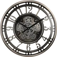 Fresco Wandklok Ø 53,5 cm – Zilver/Gunmetal – Bewegende Tandwielen – Industrieel & Stil Uurwerk