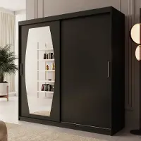 Meubella - Kledingkast Azai - Zwart - 200 cm - Met spiegel