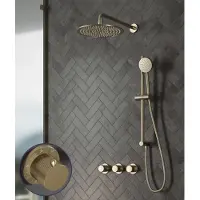 Saniclear Plus Stripes inbouw regendouche met 20cm hoofddouche, muurarm en glijstang geborsteld messing - mat goud