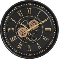 Fresco Wandklok Ø 60 cm – Zwart/Goud – Bewegende Tandwielen – Klassiek Industrieel & Stil Uurwerk