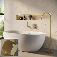 Saniclear Brass Stripes inbouw badkraan met vrijstaande uitloop geborsteld messing - mat goud