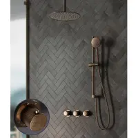Saniclear Plus Stripes inbouw regendouche met 20cm hoofddouche, plafondarm en glijstang verouderd messing