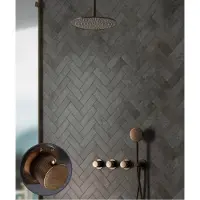Saniclear Plus Stripes inbouw regendouche met 30cm hoofddouche en plafondarm verouderd messing