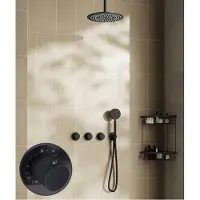 Saniclear Plus Curved inbouw regendouche met 20cm hoofddouche en plafondarm zwart mat
