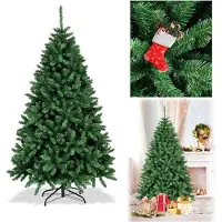 Costway 180 cm kunstkerstboom - 1355 pvc takken - dennenboom met metalen standaard - kunstboom, kerstboom, klapsysteem