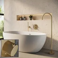 Saniclear Brass Stripes inbouw badkraan rond met vrijstaande uitloop geborsteld messing - mat goud