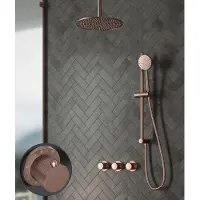 Saniclear Plus Stripes inbouw regendouche met 30cm hoofddouche, plafondarm en glijstang geborsteld koper