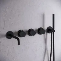 Saniclear Plus Curved inbouw badkraan met 20cm uitloop en staafhanddouche zwart mat