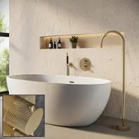 Saniclear Brass Curved Pro inbouw badkraan rond met vrijstaande uitloop geborsteld messing - mat goud